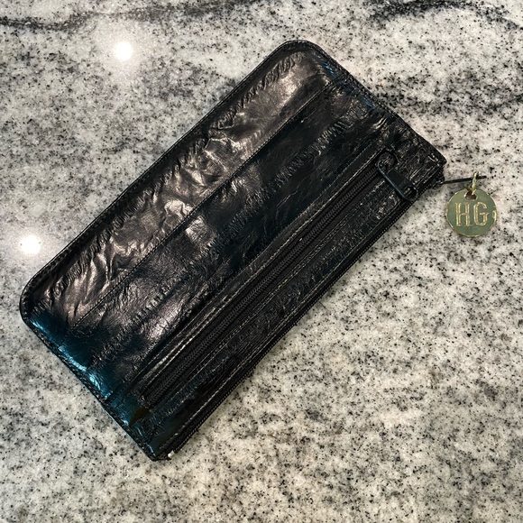 Eel Skin. Black Textured Wallet. Gold Charm Zipper Pull. Vintage. - Picture 4 of 6